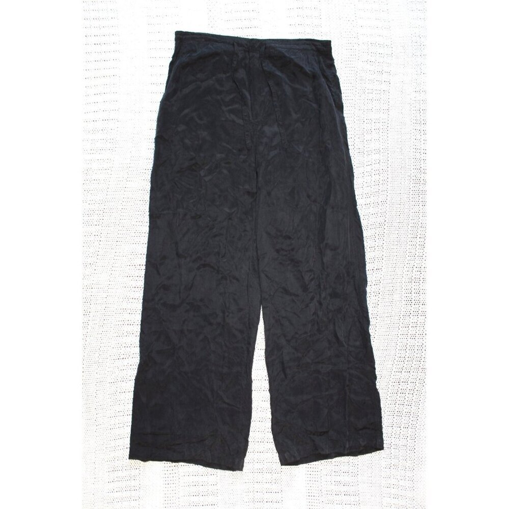 Peruvian Connection Wide leg Black Pants Size 8 US Cupra Rayon zipper drawcord